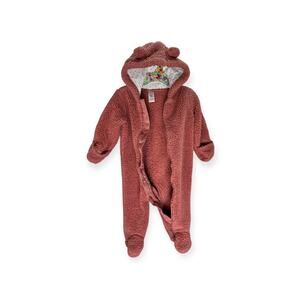 Carter's Dusty Rose Bear Hooded Footed Romper - 9M - Cozy Sherpa